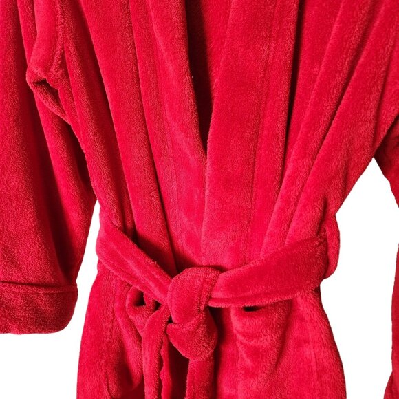 Ralph Lauren Bath Robe Red Plush Embroidered Logo Holiday 90s Home Alone - Picture 4 of 7